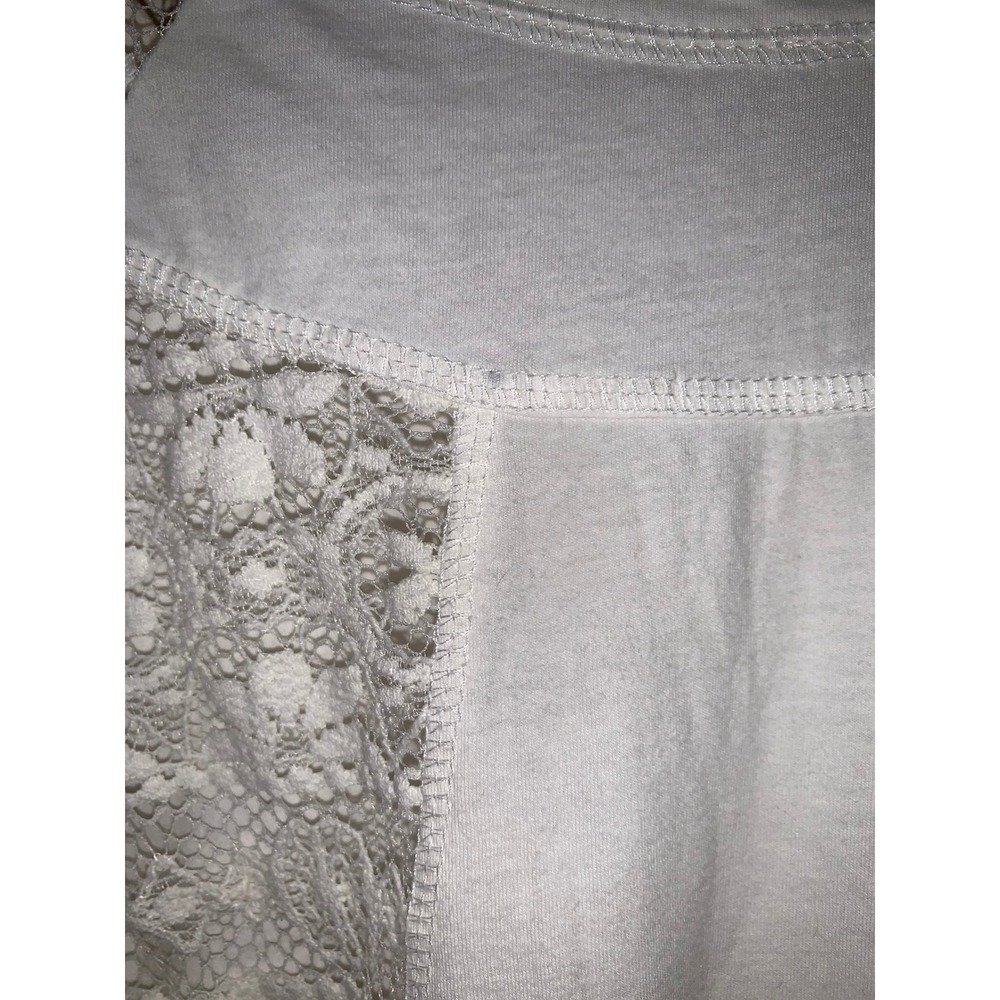 White Floral Lace Long Sleeve Top Mixed Media Scoop Neck High-Low Hem Womens M - Picture 10 of 12